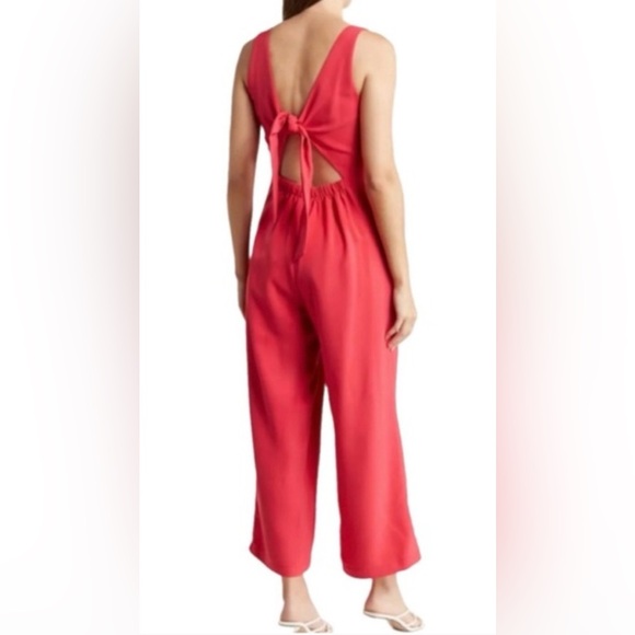 Melloday “Marsala” Pink Wrap Tie Palazzo Wide Leg Romper SzM Pockets - Picture 3 of 15